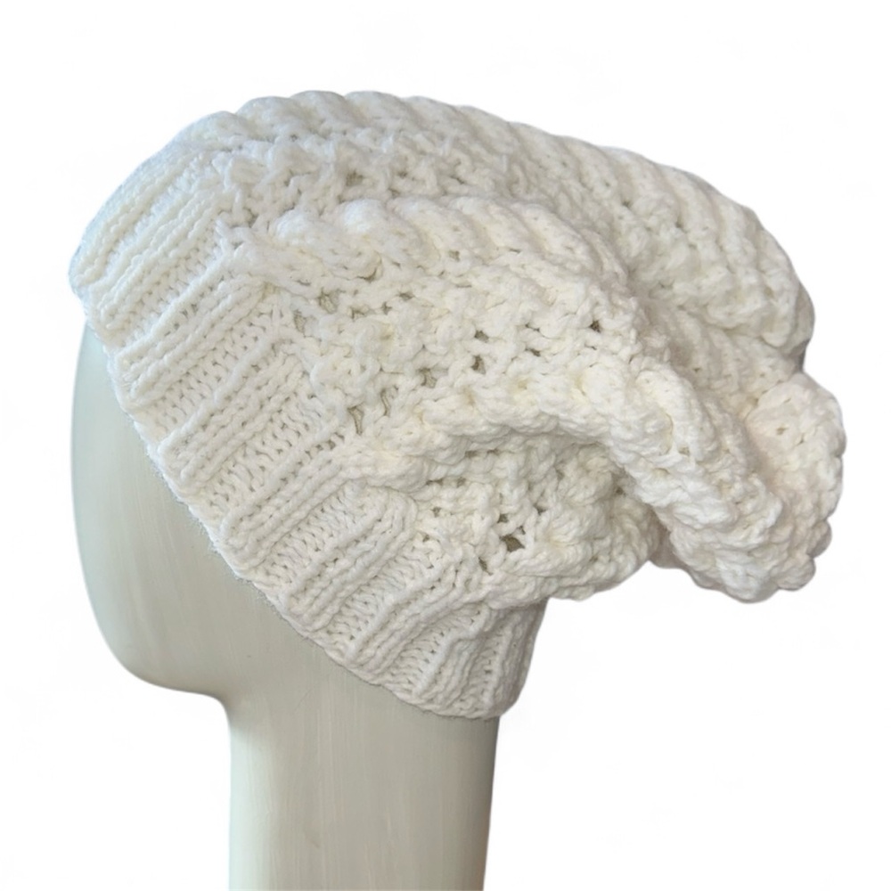 Hand Knit Slouchy White Toque